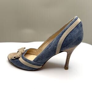 Domenico Vacca Sz 36 high heeled denim & suede Luxury Italian shoes